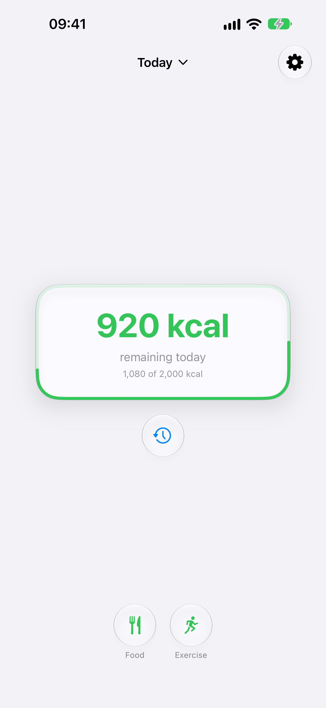 Calorie Coin Today screen showing 920 calories remaining after breakfast, lunch and a snack
